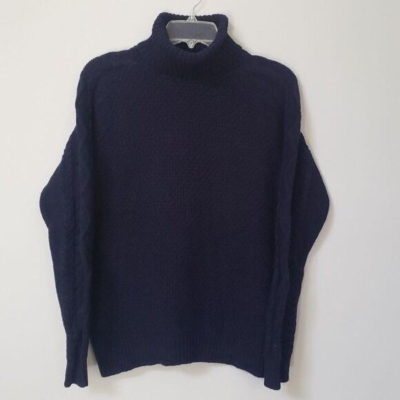 Ralph Lauren Turtleneck Sweater Womens sz XL Navy Basket Weave Cable Knit Cotton - Picture 1 of 5